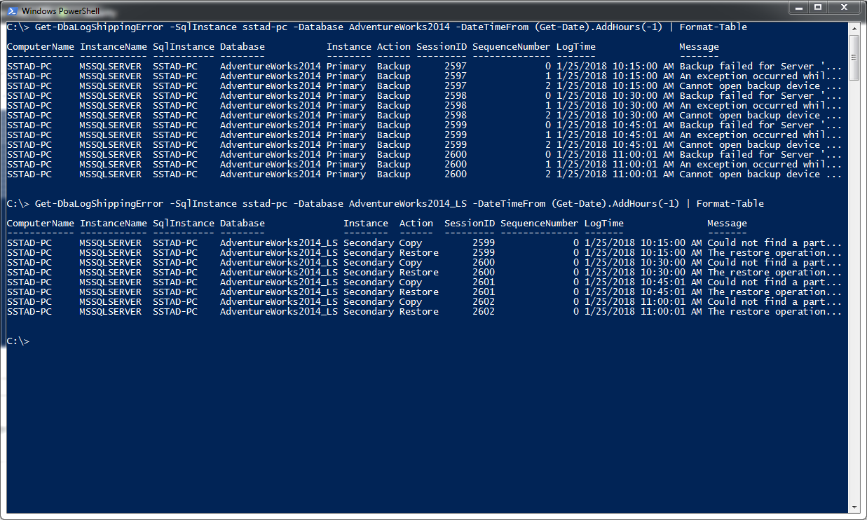 Get Log Shipping Errors Filter Database