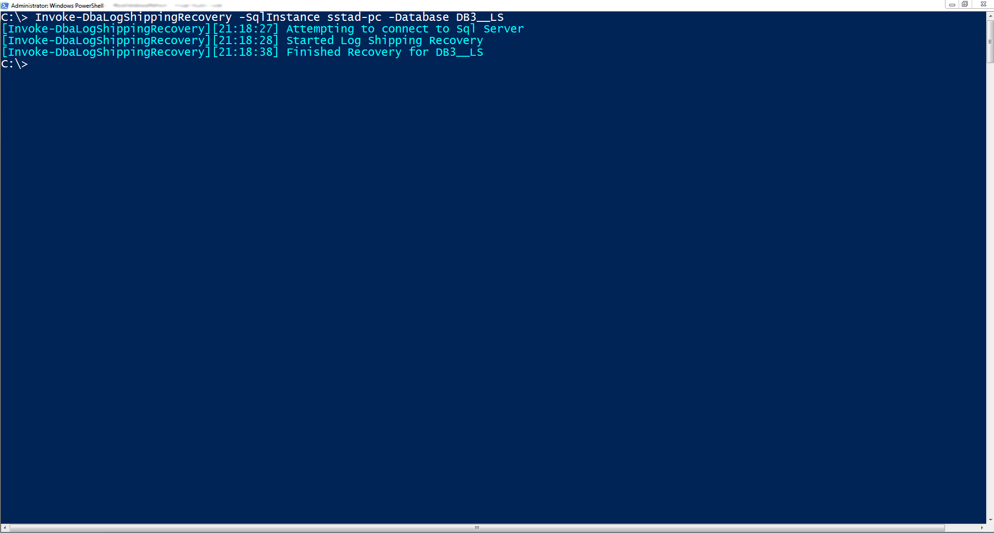 Recover Log Shipping Result Command