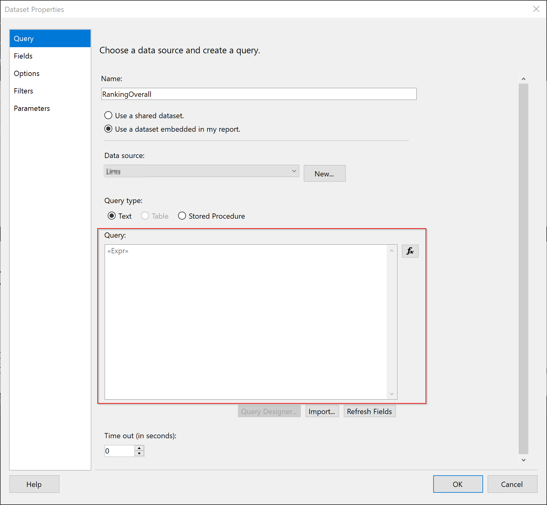 Dataset Window Dynamic Query