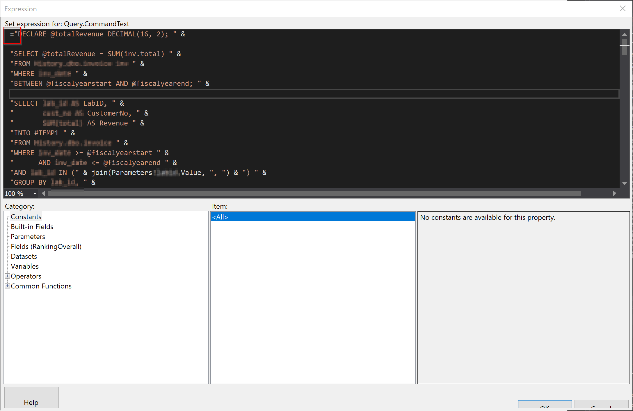 Expression Window Dynamic Query